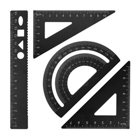 inodiref 4 Pieces Aluminium Alloy Ruler Set Maths Geometry Tool Ideal for Drawing and Measuring Students, Teachers, Architects, Engineers (Black)