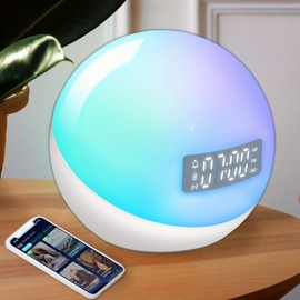 WKLVLM Smart Alarm Clock with Night Light, Children Sounder Clock, Infant Sleep Training, Double Custom Alarm Clock and Sleep, Dimming and Timer, (5th Generation) Application Control