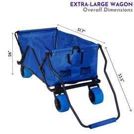 Impact Canopy Folding Collapsible Utility Wagon, Extra-Large Wagon with All-Terrain Wheels, Royal Blue