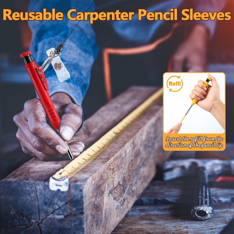 Hiboom Mechanical Carpenter Pencil with Retractable Holder, Deep Hole Construction
