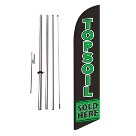 Topsoil Sold Here Advertising Feather Banner Swooper Flag Sign with Flag Pole Kit and Ground Stake for Businesses, Patriotic Theme