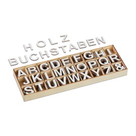 Relaxdays Wooden Letters Set, 324 Pieces, Capital Letters A-Z, and Sign, 3 cm, Small Letters for Crafts, Decoration, White