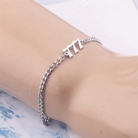 Pulsera de números de ángel de la suerte 000-999 con eslabones de acero inoxidable, ajustable para mujer, pulsera de moda, joyería regalo, 22,86cm, Acero inoxidable, Sin gemas.