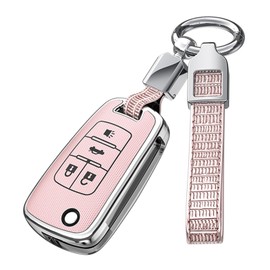 ontto 4 buttons Car Key fob Cover fit for Chevy Equinox Camaro Cruze Malibu Sonic Volt Park Impala Buick Encore Regal Opel Vauxhall Smart Key holder case Shell keyring keychain accessories Pink
