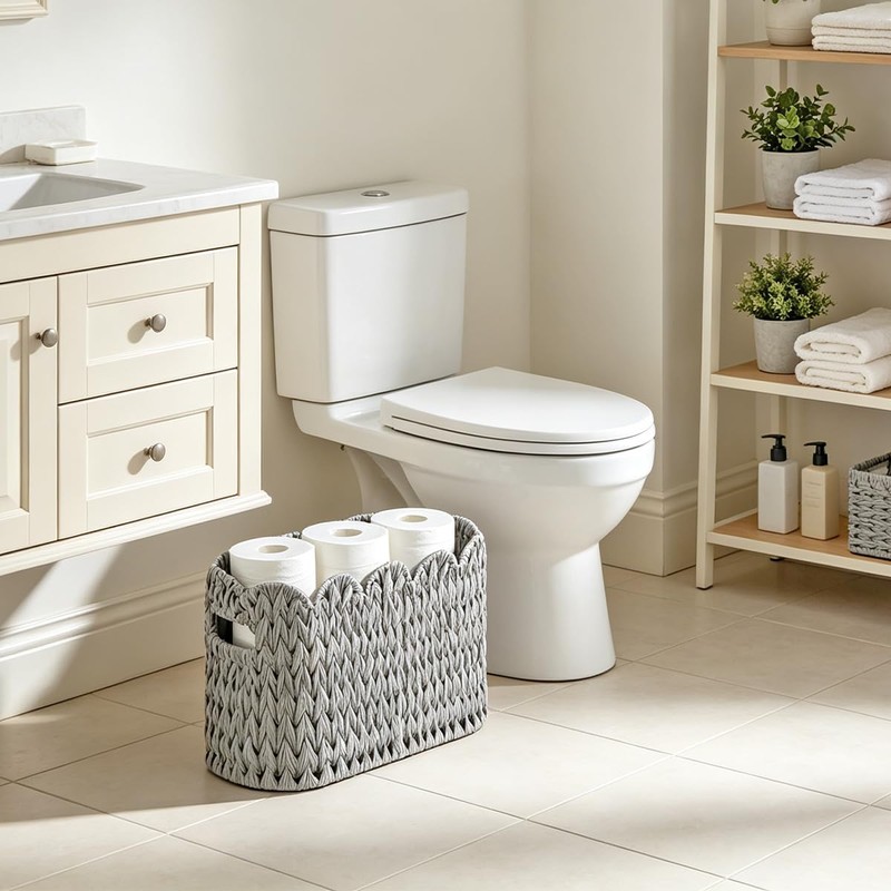 Toilet Paper Storage Basket,Handmade Woven Scalloped Baskets for Bathroom Organizer