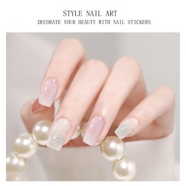 JMEOWIO Gel Nail Stickers Cream Pink White Glitter Semi Cured Gel Nail Strips Wraps UV/LED Nail Supplies Nail Art Design Decoration Accessories