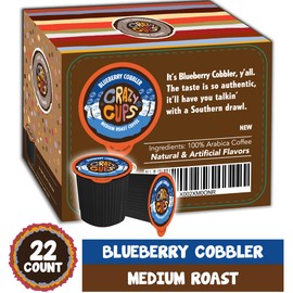 Crazy Cup Flavored Coffee Pods, Blueberry Coffee Pods, Blueberry Cobbler Coffee in Recyclable Single Serve Cups For Keurig K Cups Machines, 22 Count
