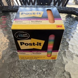 Post-it Notes 654-15SSCP Super Sticky, Assorted Bright Colors 3x3" Pk of 15 Pads