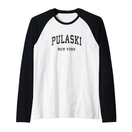 Pulaski New York NY Vintage Athletic Sports Design Raglan Baseball Tee