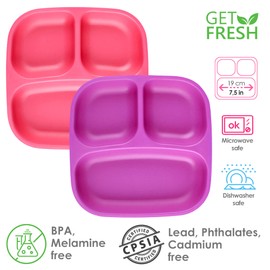 GET FRESH PLA Kids Divided Plates Set – 2-Pack Melamine-Free 3 Compartment Plates for Kids and Toddlers