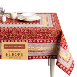 Maison d' Hermine 100% Cotton Table Cover - 60"x108" Rectangle Decorative Tablecloth - Washable Tablecloths for Dining, Home, Farmhouse & Party - Ideal for Thanksgiving & Christmas - Sofia Collection