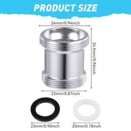 Tap Adapter Male Thread M22 - M24, Pack of 2 Brass Double Thread Tap Aerator Connector with Rubber Seal for Water Filter Sink Kitchen Aerator