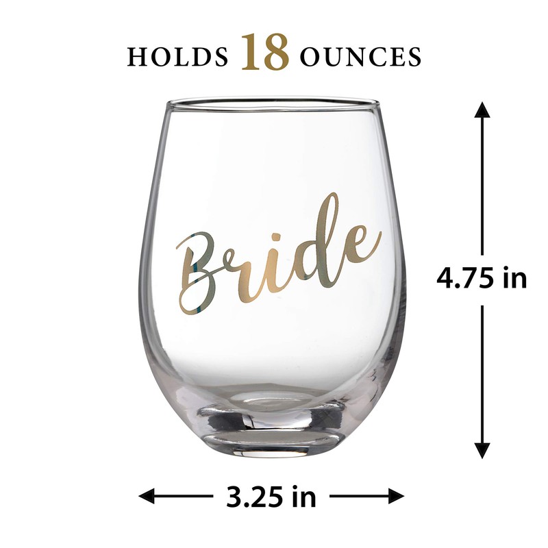 Lillian Rose Gold Bride Stemless Wine Glass, Height 4.75" (G115