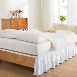 Entisn White Adjustable Bed Skirt for King & Cal King Size Bed - with 18 Inch Tailored Drop, Wrap Around Bed Skirts with Adjustable Elastic Belt for Easy Fitting - Wrinkle & Fade Resistant