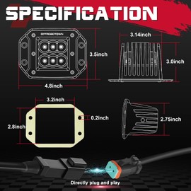 OFFROADTOWN Flush Mount LED Pods with Wiring Harness, 5'' 12,000LM CREE LED Driving Light Reverse Backup Lights Flush Light Bar Off Road Lights for Truck Pickup UTV ATV SUV Boat 4x4 Car