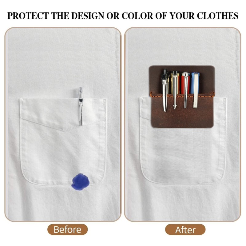 CestAntiQ Pocket Protector for Men, Full Grain Heavy Duty Leather