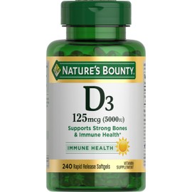 Nature's Bounty Nature's Bounty Vitamin D3, Immune Support, 125 mcg (5000iu), Rapid Release Softgels, 240 Ct (package may differ)