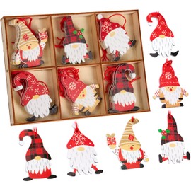 BRUBAKER 24-Piece Christmas Pendant Gnome Set - Wooden Tree Decoration 5.8 cm - Funny Gnomes with Christmas Hats and Gifts - Wooden Pendant Christmas Tree Decoration