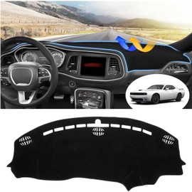 FIILINES Dash Cover for Dodge Challenger 2015-2024, Dashboard Mat Cover Challenger Accessories Sunshade Nonslip Mesh Protector No Glare Black