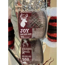 Hl Glitter Tree Deer Merry Christmas Joy Ho Ho Ho Wired Edge Ribbon 30 feet New