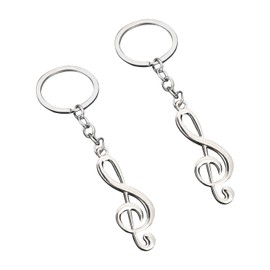 JUFYVO 2pcs Musical Note Treble Clef Keyring Metal Keychain Music Theme Party Keyring Music Accessories Violin Guitar Keychain Gift
