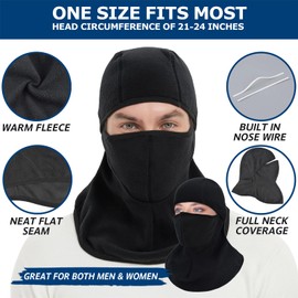Fleece Balaclava Ski Mask with Nose Wire, 2-Pack Winter Full Face Mask Hood Thermal Neck Cover for Skiing Cycling Running (2 Black)