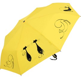Doppler Mini Pocket Umbrella Open-Close Automatic Cats Friends, Yellow, cat-themed