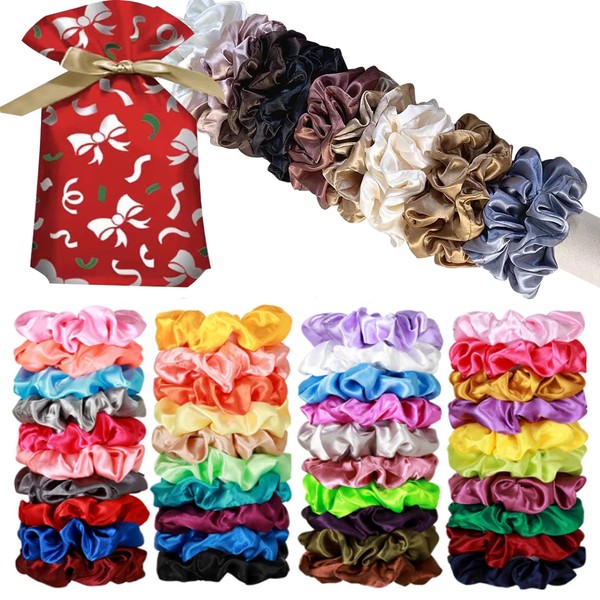 40PCS Multicolor Hair Scrunchies,Satin Silk Hair Ties Ropes Ponytail Holder For Women Classic Elastic Hair Bands Ropes Girls Hair Accessories (40 Colors)
