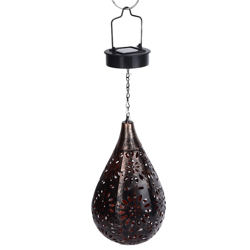 Hanging Solar Light Bronze Iron Metal Hollow Pattern Outdoor Lawn