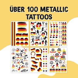 Papierdrachen 100 Metallic Tattoos for Children - Skin-friendly Children's Tattoos Football Germany - Glitter Tattoo - Birthday Gift Bag - For Boys and Girls - Made in Germany