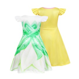 Jurebecia Girls Nightgowns Princess Tiana Belle Nightdress 2-Pack Flutter Sleeves Pajamas for Kids Girls Sleepwear Nighties Dress 5-6 Years