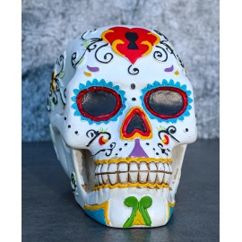 Ebros White Floral Sunny DOD Sugar Skull Statue Colorful Pastel Resin Figurine