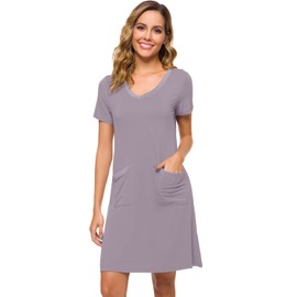 WiWi Soft Bamboo Viscose Nightgown for Women Short Sleeve Sleep Shirts Plus Size Ladies Sleepwear Pajamas S-4X, Violet, X-Large