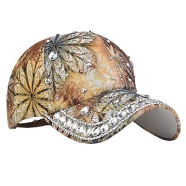 Bling Baseball Caps for Women, Rhinestone Summer Flower Baseball Hat, Adjustable Spring Fall Denim Sequin Jean Hat