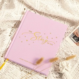 Lanpn Baby Memory Book - Linen Baby Book Memories Keepsake - The Story of You - Newborn Baby First 5 Year Journal Scrapbook Photo Book Milestone Album for Boy Girl New Parents (Pink, 154 Pages)