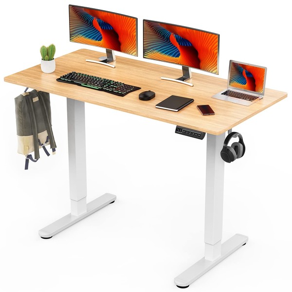 Sweetcrispy Electric Standing Desk, 55 x 24in Adjustable Height Electric Stand up Desk Standing Computer Desk Home Office Desk Ergonomic Workstation with 3 Memory Controller, Bamboo Texture
