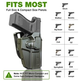 Universal OWB Holster for Canik/FN/Walther/Browning/S&W/Sarsilmaz/Sig/Girsan/Stoeger/Bersa / 1911, Fits More Than 100 Pistol, Index Finger Release System, Adjustable Retention, Right Hand, Green