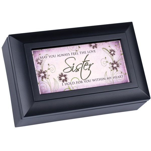 Cottage Garden Sister May You Always Feel Love Matte Black Petite Jewelry Music Box Plays Wonderful World