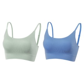 AMRIY Womens Sports Bras for Women Light Support Padded Workout Bras for Women Supportive Seamless Women's Wireless Yoga Bra Green Blue,XL