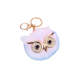 OWL Pom Pom Keychain Fluffy Cute Owl Keychain Faux Animal Fur Pom Pom Keychain for Bag Decor cat (white)