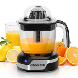 Aigostar 1.2L Orange Juicer Electric Citrus Juicer with LED Working Lamp, 2 Citrus Cones, Two Way Rotation, Filter, Lemon Squeezer Press for Orange Lemon Lime Grapefruit, Black - Juicy 30G4F
