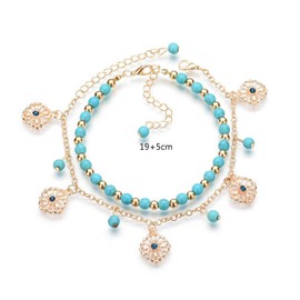 Umimiss 2PCS Turquoise Anklet Hollow Flower Pendant - Ankle Bracelets For Women, Sterling Silver Anklet,Women's Anklets,Beach Accessories,Beaded Anklets,Ankle Bracelet,Boho Anklets for Girls and Women