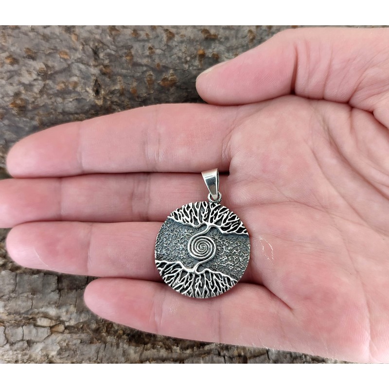 Kiss of Leather Tree of Life Pendant with Spiral 925