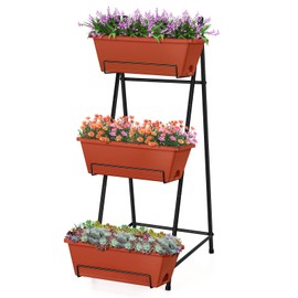 Vertical Raised Garden Bed Outdoor 3 Tiered Garden Planters Standing Elevated Planter Box with Drainage Holes for Plants Herbs Flowers Vegetables Brick Red