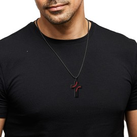 RWQIAN Black Baseball Cross Necklace for Men Bible Verse,Joshua 1 9 Christian Religious Scriptures Faith Baptism 1st First Communion Cross Pendant Chain for Men,Father's day Gifts For Dad Jewelry