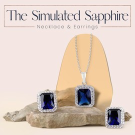 Crystalline Azuria Women 18ct White Gold Plated Blue Simulated Sapphire Zirconia Crystals Set Pendant Necklace 17.7 inches Stud Earrings