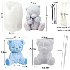 Nimozekd Teddy Bear Candle Mold 2 PCS Bear Hugs Teddy Bear Candle Mold & 3D Smile Teddy Bear Candle Mold with Mold Punch Hook Needle Candlewick Holders for Scented Candles Soaps Making