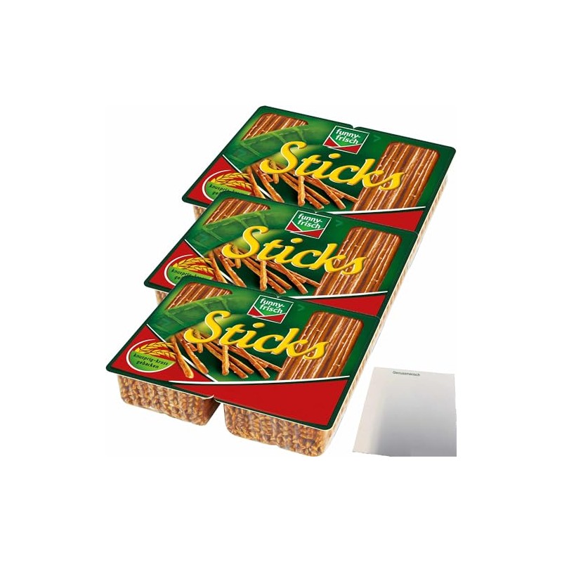 funny-frisch Sticks Salzstangen 3er Pack (3x200g Packung) + usy Block