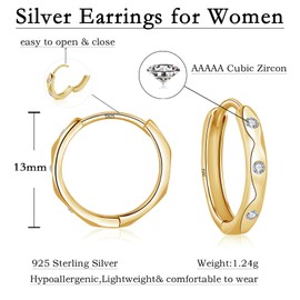 Zolkamery Hoop Earrings 925 Silver, Women's Hoop Earrings with 5A White Cubic Zirconia, 925 Sterling Silver Hoop Earrings for Women Girls Men, Small Neutral Sleeper Cartilage Hypoallergenic Earrings