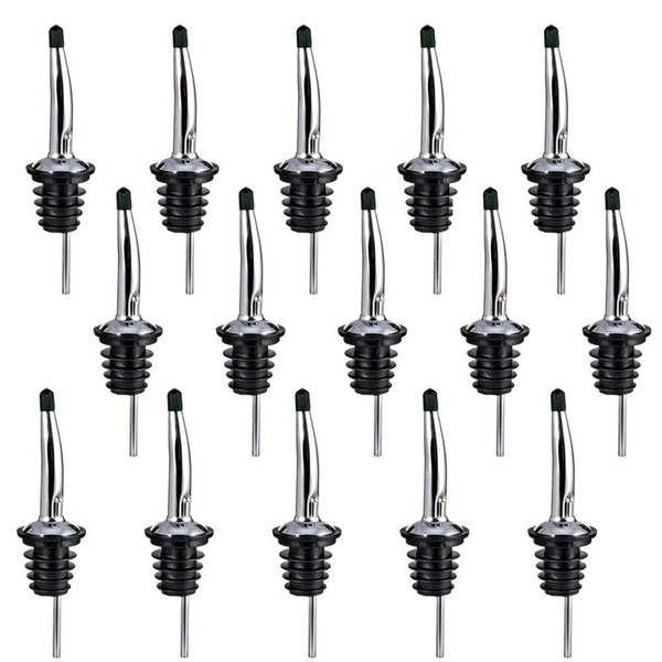 15 Pcs Stainless Steel Liquor Bottle Speed Pourers Tapered Spout with Rubber Dust Caps Perfect for Pubs, Clubs, Restaurants, Bars, Coffee Shops and Diners
